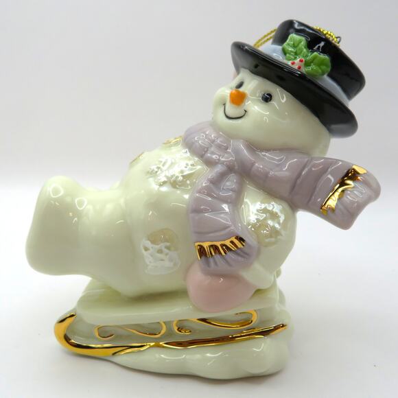 Porcelain Snowman Sledding Ornament Christmas Holiday Figurine 4.5" Tall - Picture 3 of 10